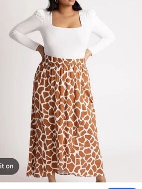 Eloquii Giraffe Animal Print Maxi Skirt Plus Size 18